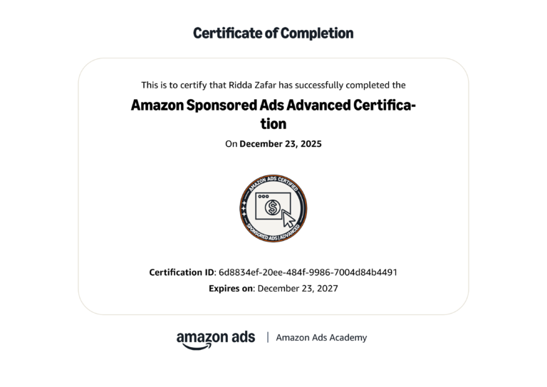 Amazon sponsored ads Advance Certificate