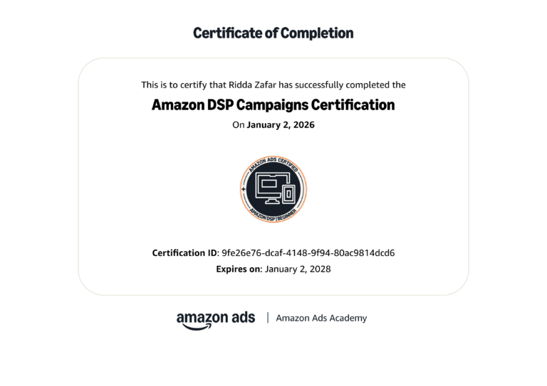 Amazon DSP campaign certificate