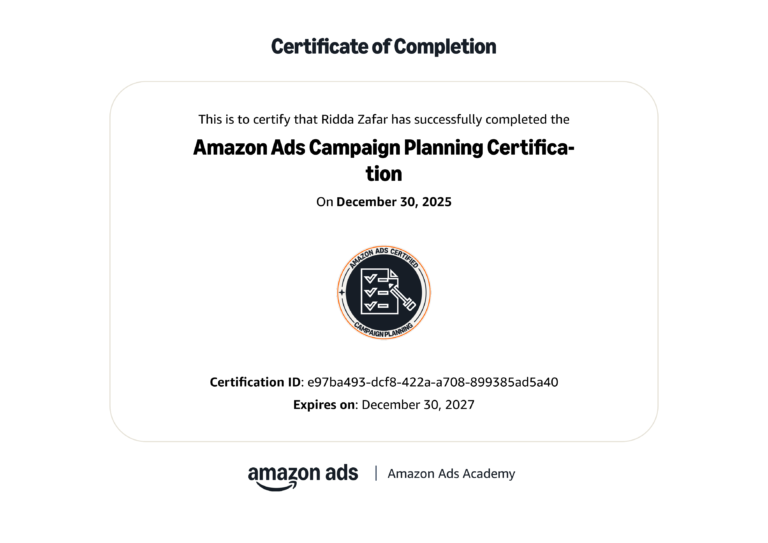 Amazon ads campaign certificate